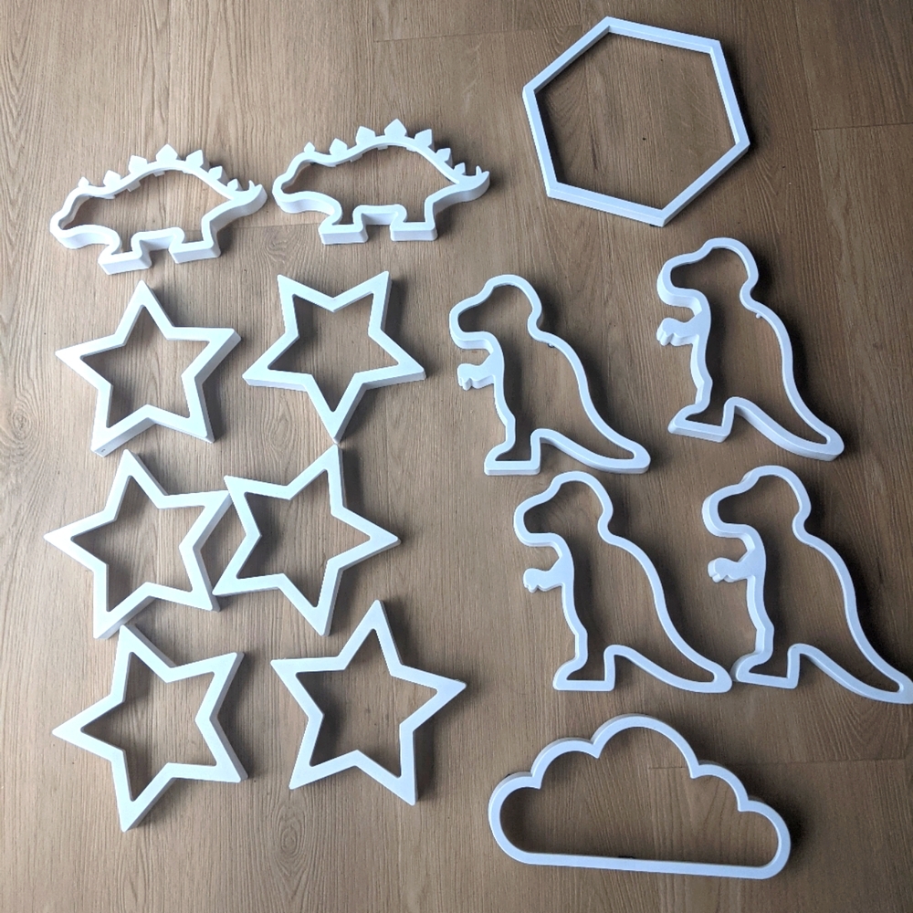14 white plastic frames, nursery playroom